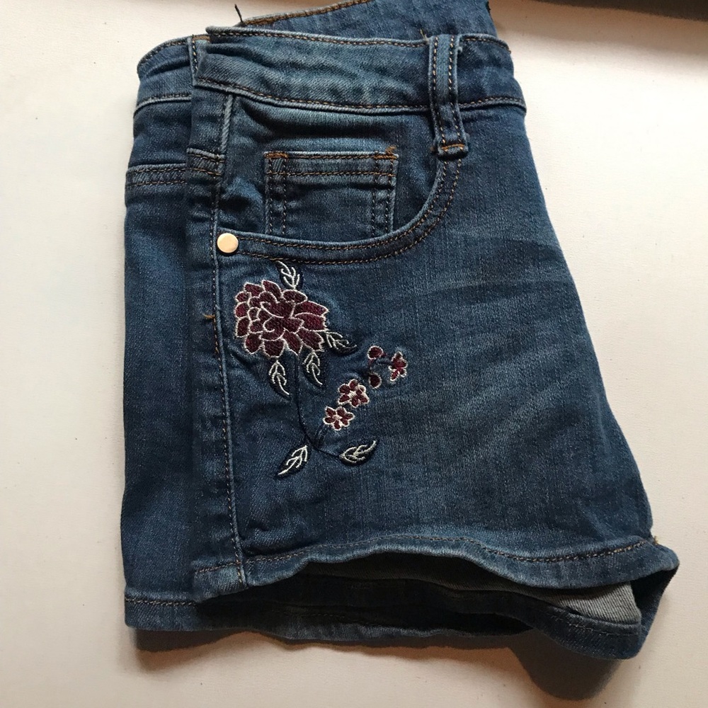 Embroidered jean shorts